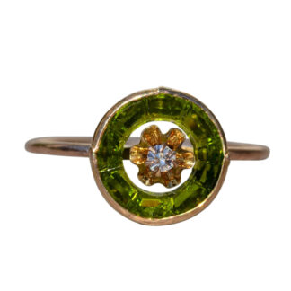 SOLD: The Odilie:  Ladies Antique Peridot and Diamond Ring in Rose Gold
