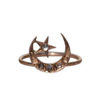 SOLD - The Alula:  Ladies Antique Moon and Star Ring in Rose Gold set with Rose Cut Sapphires