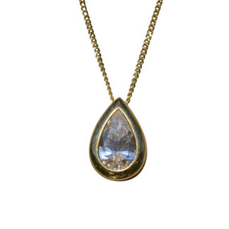 SOLD - Ladies Pear Shaped CZ Necklace set in 14K Yellow Gold
