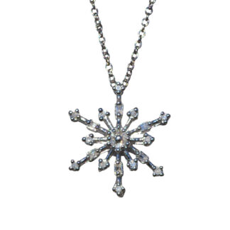 Ladies 14K White Gold and Diamond Snowflake Necklace