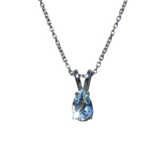 Ladies Simple Teardrop Aquamarine Necklace in 14K White Gold