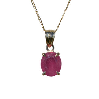 Ladies 1.96 CT Oval Ruby Necklace in 14K Yellow Gold