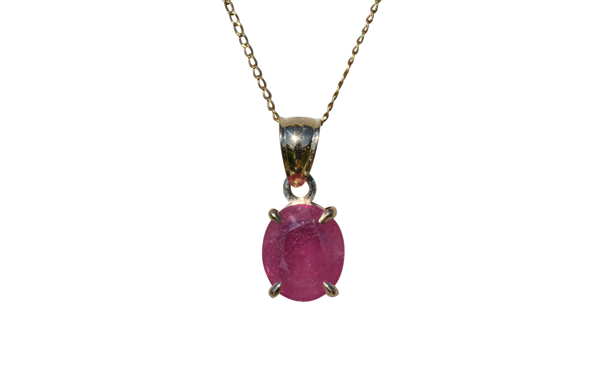 Ladies 1.96 CT Oval Ruby Necklace in 14K Yellow Gold
