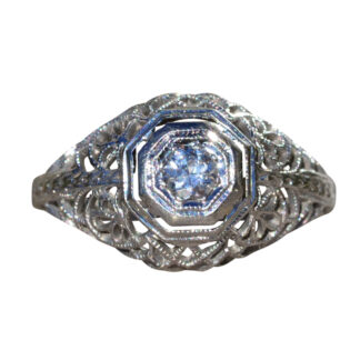 The Avenida:  Ladies Antique Engagement Ring in 14K Gold set with 0.15 CT Diamond