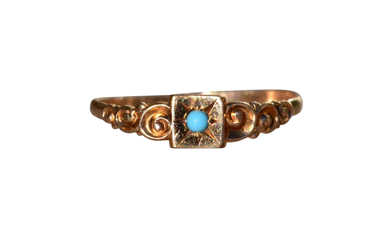SOLD - The Andersonville: Antique Children's Ring in Rose Gold set with Turquoise