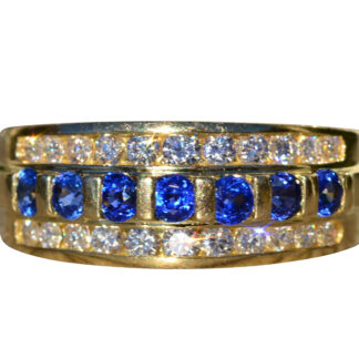 SOLD - The Canaryville:  Ladies 18K Gold Sapphire and Diamond Band