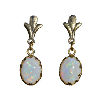 SOLD - The Baragas:  Ladies Vintage 14K Gold Dangler Earrings set with Australian Opal