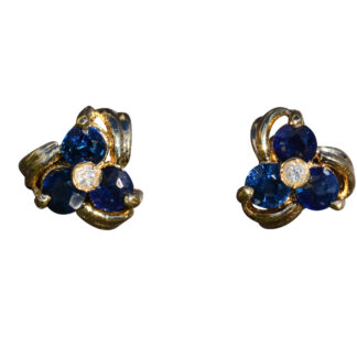 SOLD - The Barrytons:  Ladies 14K Gold Stud Earrings set with Sapphires and Diamonds