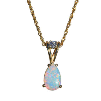 The Bessemer:  Ladies 14K Gold Necklace set with Australian Opal and Diamond