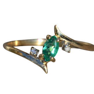 SOLD - The Upminster:  Ladies 14K Yellow Gold Bypass Ring set with Emerald and Diamonds