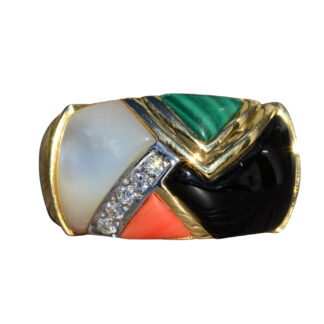 The Harlesden:  Ladies Asch Grossbart 14K Gold Multi-Stone Cigar Style Cocktail Ring