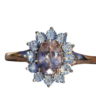 SOLD - The Thames:  Ladies 14K Rose Gold Morganite and Diamond Halo Ring