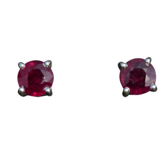 SOLD - Ladies Simple 14K White Gold Ruby Stud Earrings