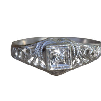 SOLD - The Belle Meade:  Antique 14K White Gold Children's Ring set with Diamond