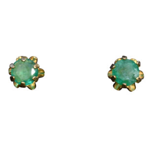 SOLD - Ladies 14K Yellow Gold Buttercup Emerald Stud Earrings