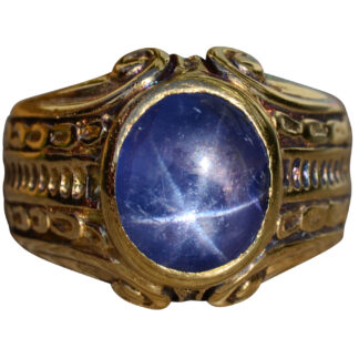 The Lilburn:  Men's Signed 18K Yellow Gold Cocktail Ring set with Star Sapphire