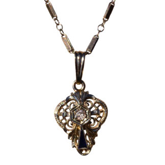 SOLD - The Lockport:  Ladies Antique Filigree 14K White Gold Necklace with Sapphire and Diamonds