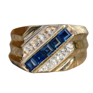 SOLD - The Redan:  Men's Yellow Gold Sapphire and Diamond Cocktail Ring