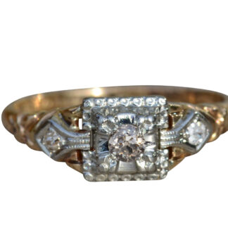 The Gallatin:  Ladies Antique Signed Two Tone Gold Engagement Ring set with Diamonds