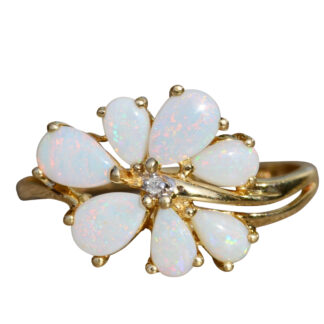 The Mableton:  Ladies 14K Gold Ring set with Australian Opals and Diamond