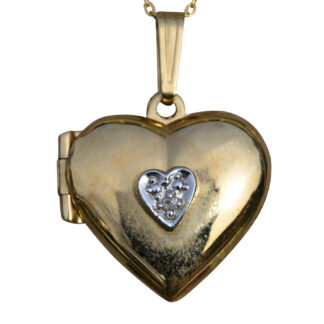 SOLD - Ladies 14K Yellow Gold Heart Locket set with Diamond