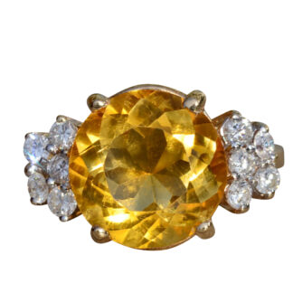 The Villa Rica:  Ladies 14K Yellow Gold Cocktail Ring set with Citrine Center and Diamond Side Stones