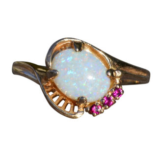 SOLD - The Collierville:  Ladies Yellow Gold Australian Opal and Ruby Cocktail Ring