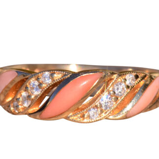 SOLD - The Kabana:  Yellow Gold and Coral Band with Diamonds
