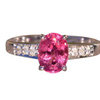 The Santee:  Lovely Pink Tourmaline Ring with Diamond Side Stones