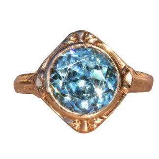 SOLD - The Pacific Beach:  Antique Filigree Engagement Ring set with Natural Blue Zircon