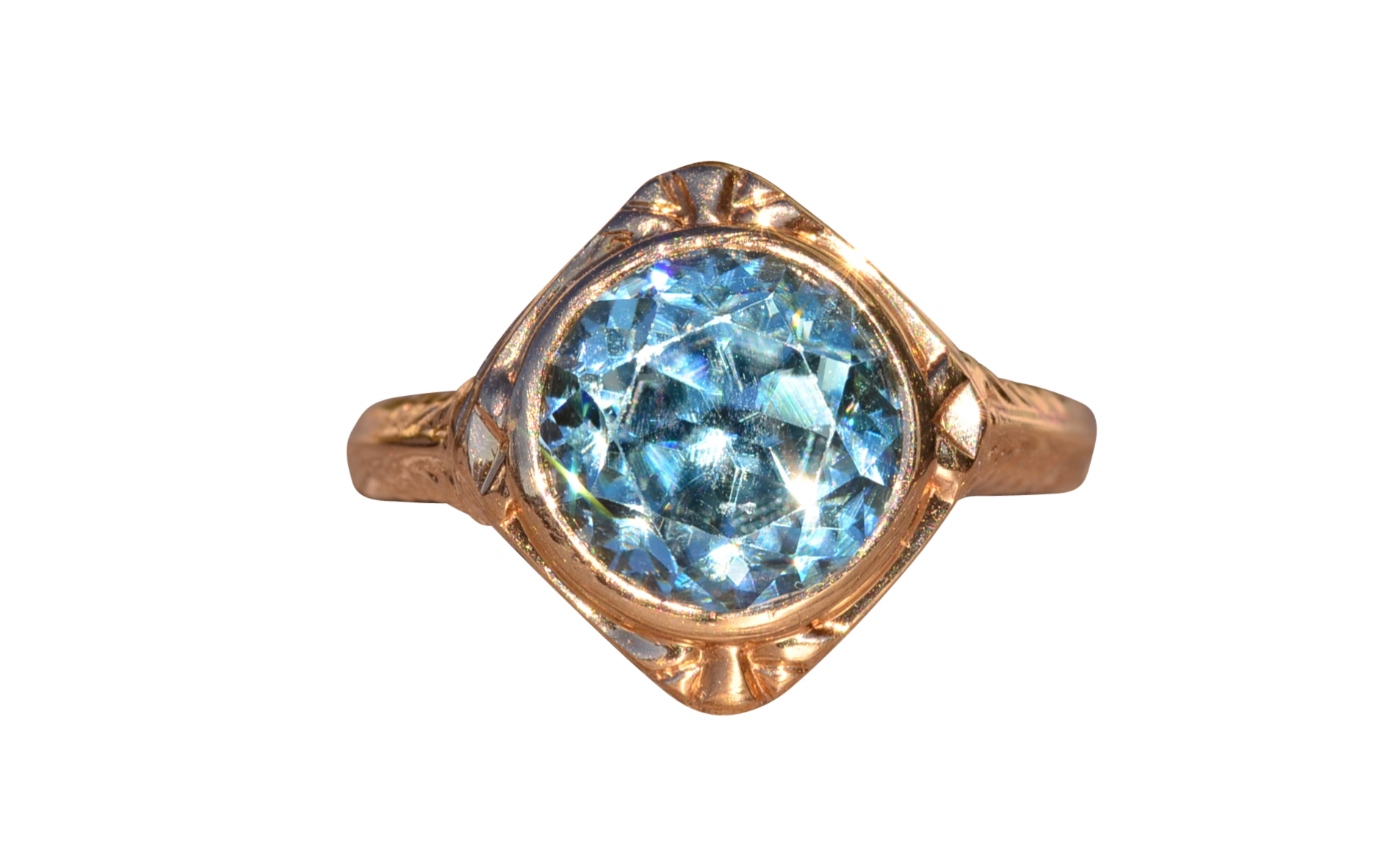 SOLD - The Pacific Beach: Antique Filigree Engagement Ring set with Natural Blue Zircon