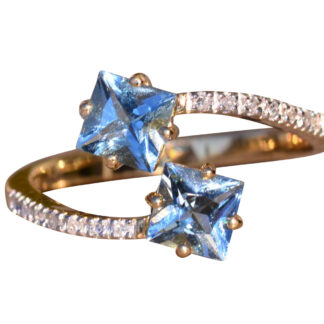 The Eastlake Greens:  Contemporary Two Stone Ring with Aquamarine and Diamonds