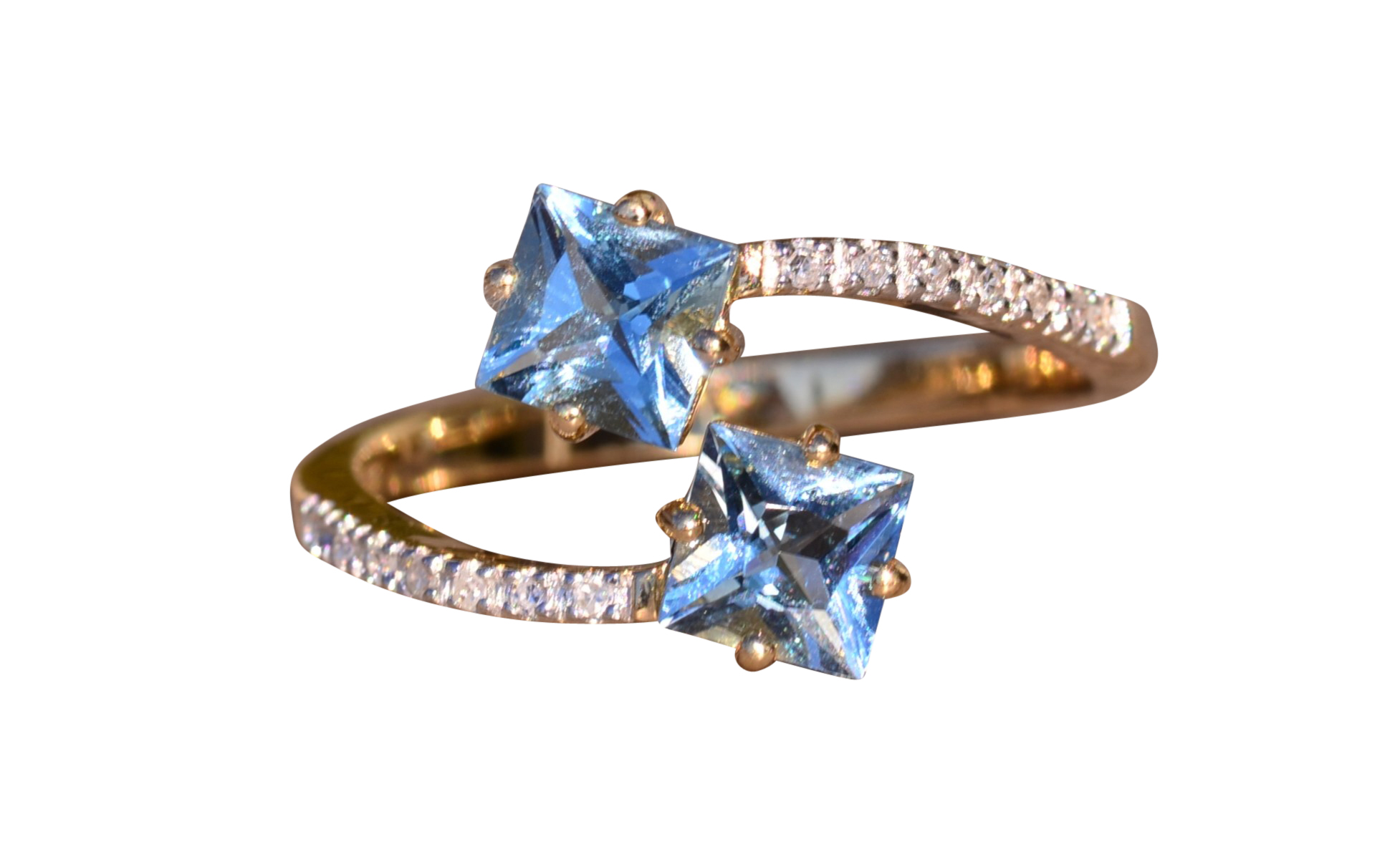 The Eastlake Greens: Contemporary Two Stone Ring with Aquamarine and Diamonds
