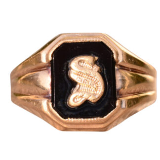 SOLD - The Retro S:  Vintage Onyx Ring with Scripted S