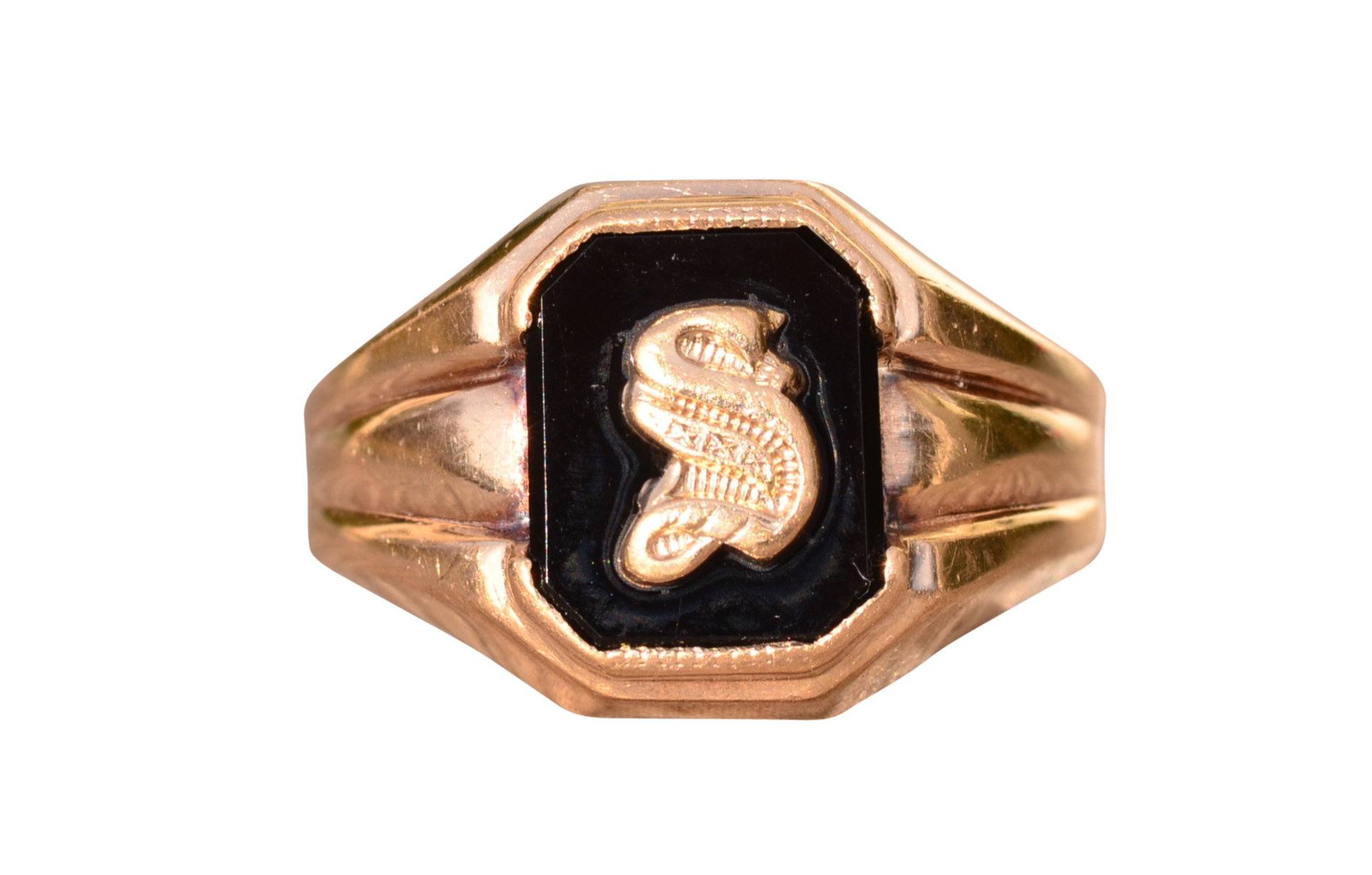 SOLD - The Retro S: Vintage Onyx Ring with Scripted S