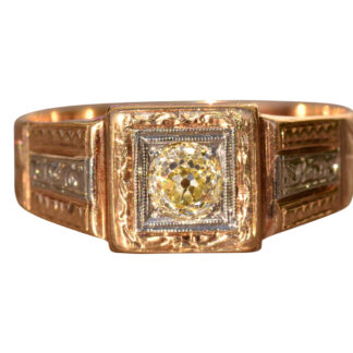 SOLD - The Coober Pedy: Antique Old Mine Cut English Made Ring in White and Yellow Gold