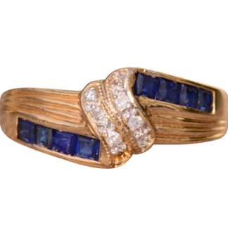 The Reading:  Vintage Yellow Gold Sapphire and Diamond Ribbon Ring