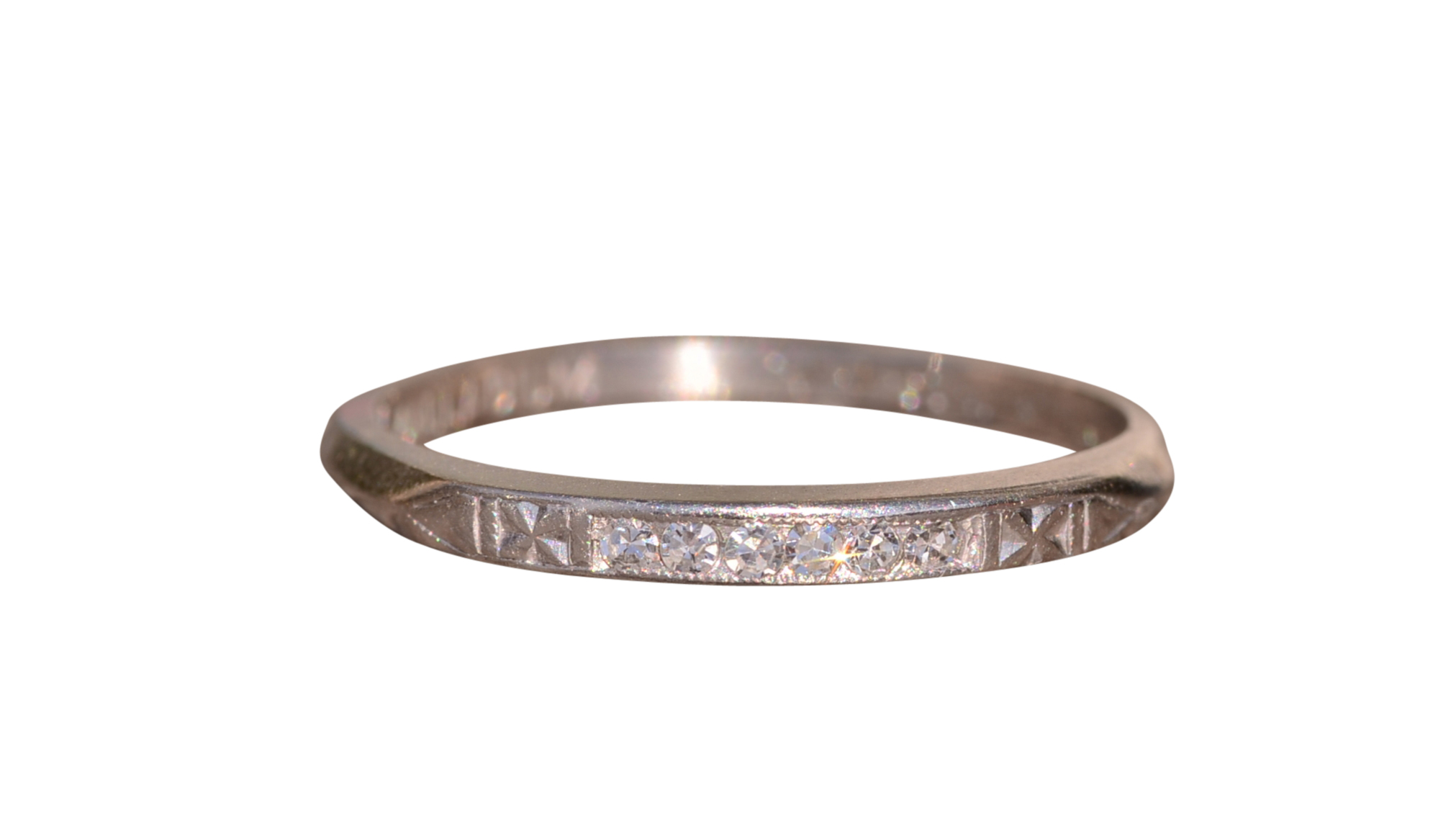 SOLD - The Danville: Antique Palladium and Diamond Stackable Ring Circa 1944