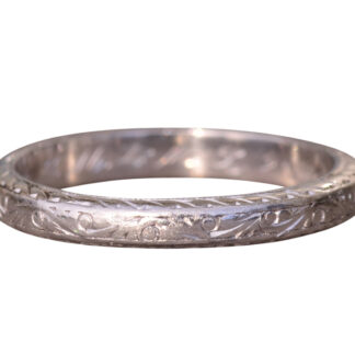 The Lock Haven:  Antique Platinum Hand Engraved Wedding Band