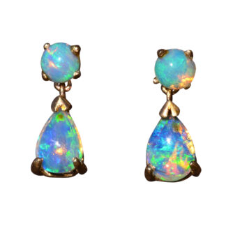 SOLD - The Patchogue: Natural Australian Opal Danglers Earrings in Yellow Gold