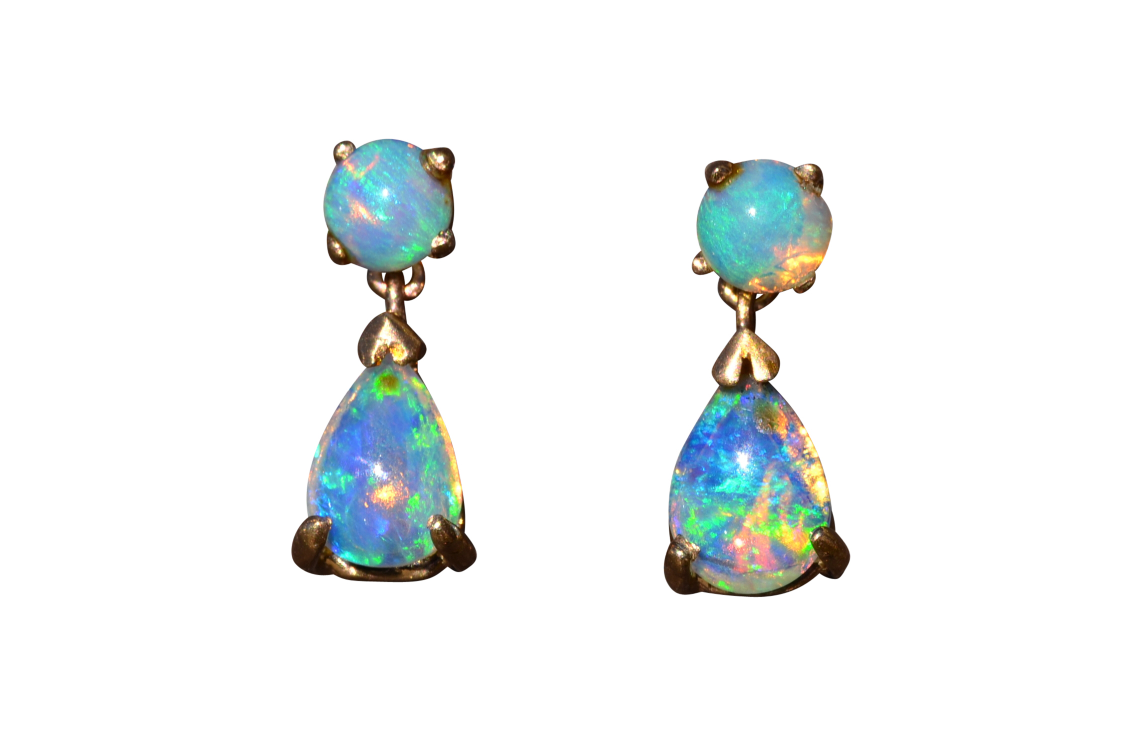 SOLD - The Patchogue: Natural Australian Opal Danglers Earrings in Yellow Gold