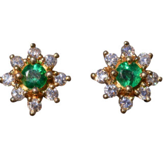 SOLD - The Sylvania: Yellow Gold Stud Earrings with Emeralds and Diamonds