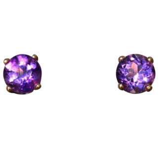 Round Brilliant Cut Amethyst Studs in Yellow Gold