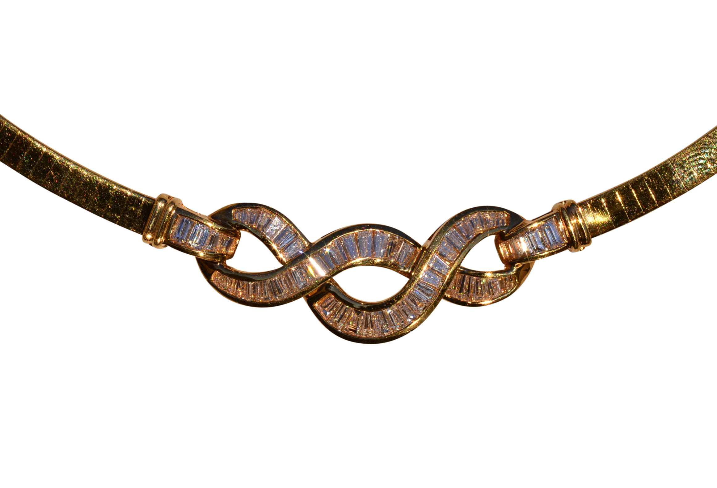 SOLD - The Swanton: Infinity Diamond Necklace in Yellow Gold with Omega Necklace