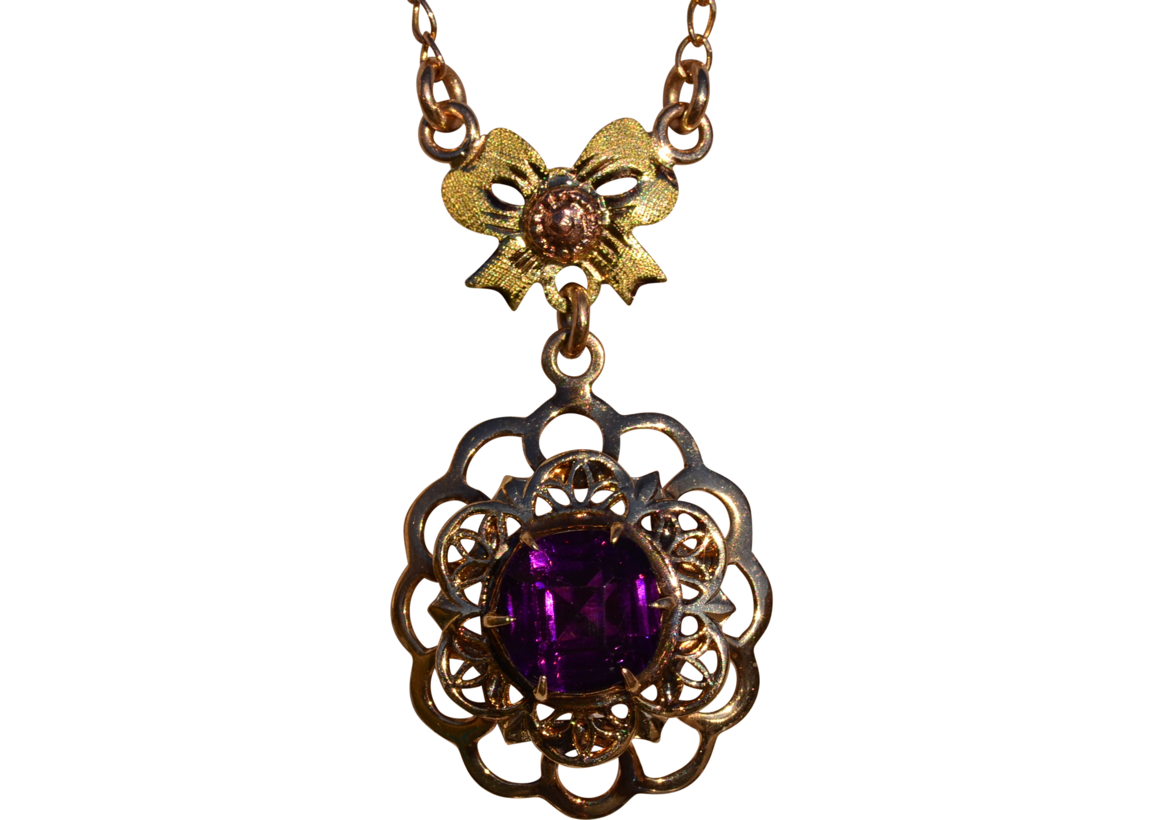 The Canton: Early Retro Era Rose Gold and Yellow Gold Amethyst Necklace