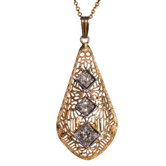 The Stony Brook:  Antique Filigree Necklace in Yellow Gold with Diamonds