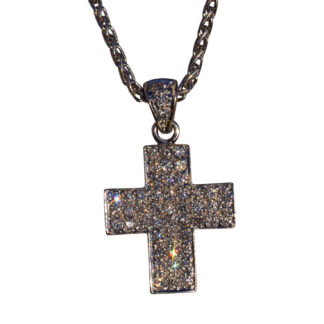 SOLD: Platinum and White Gold Diamond Cross Necklace