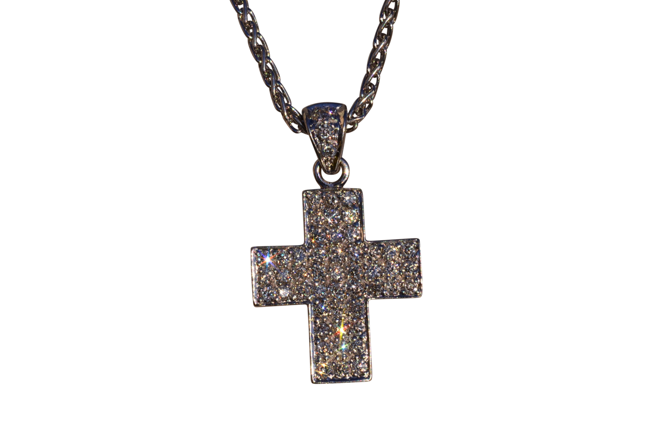 SOLD: Platinum and White Gold Diamond Cross Necklace