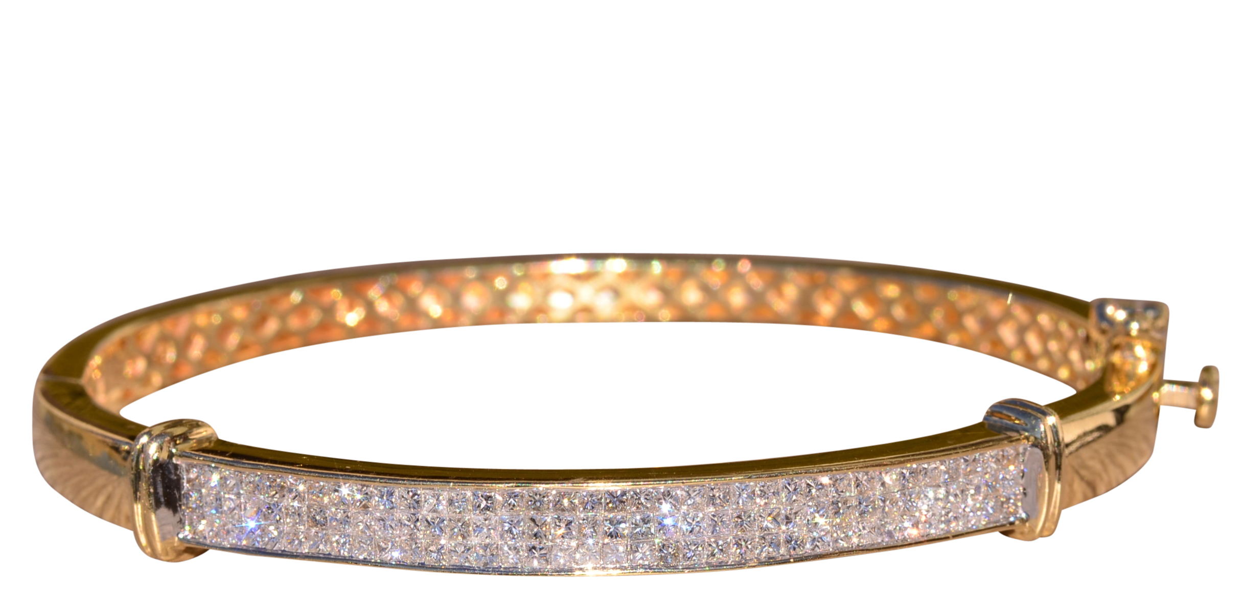 SOLD - The Bay Shore: Contemporary Invisibly Set Diamond Bangle Bracelet in Yellow Gold