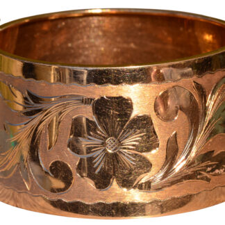 The Greenwich:  Outstanding Hand Engraved Cuff Bangle Bracelet in 18 Karat Yellow Gold